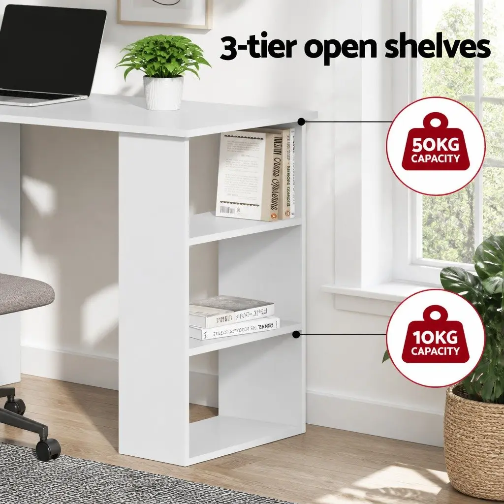 White Computer Desk 120cm with Drawers Shelves Storage Office Workstation