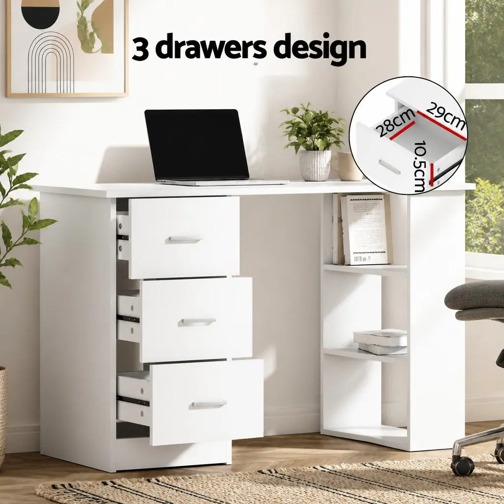 White Computer Desk 120cm with Drawers Shelves Storage Office Workstation