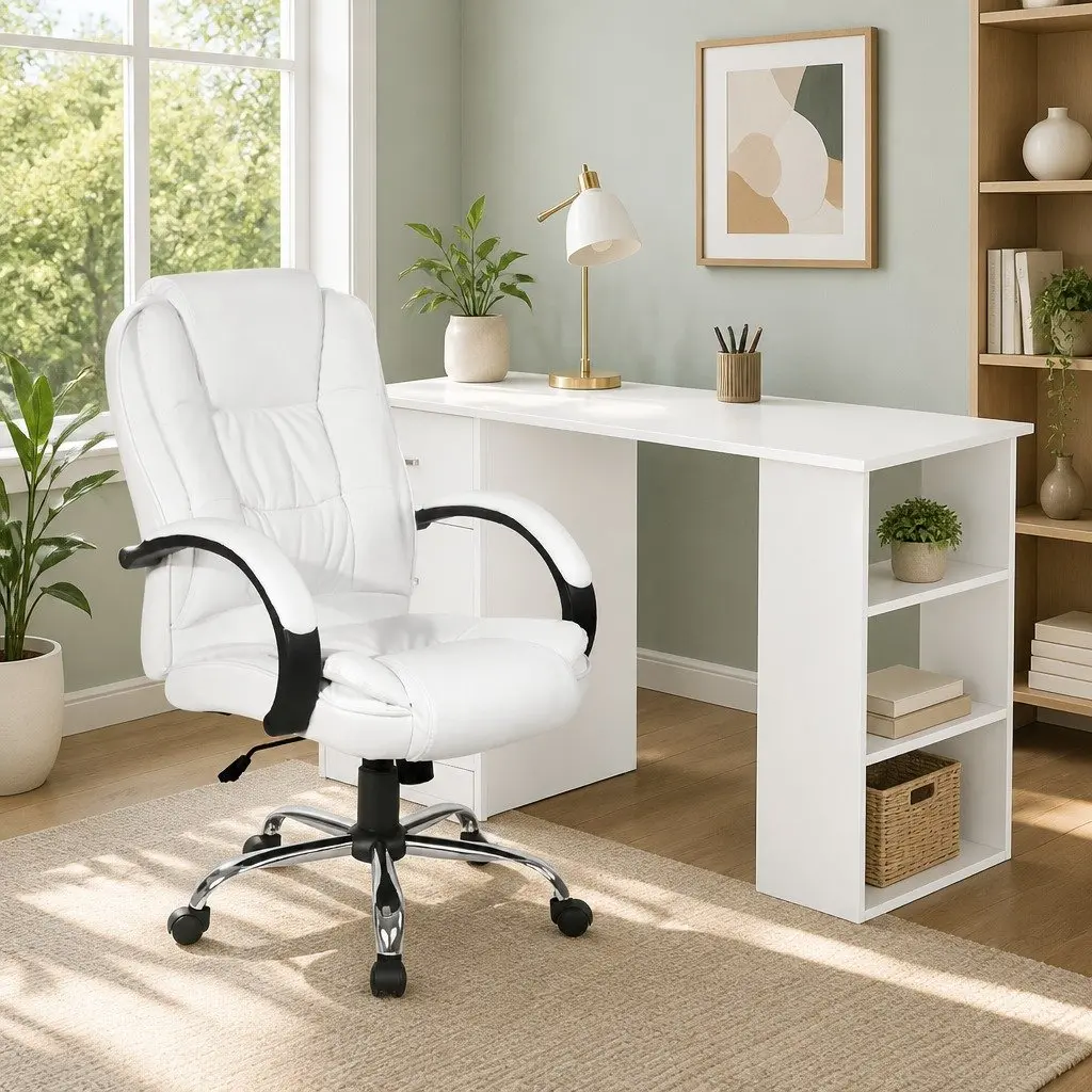Executive Workspace White Desk and Chair Set 120cm