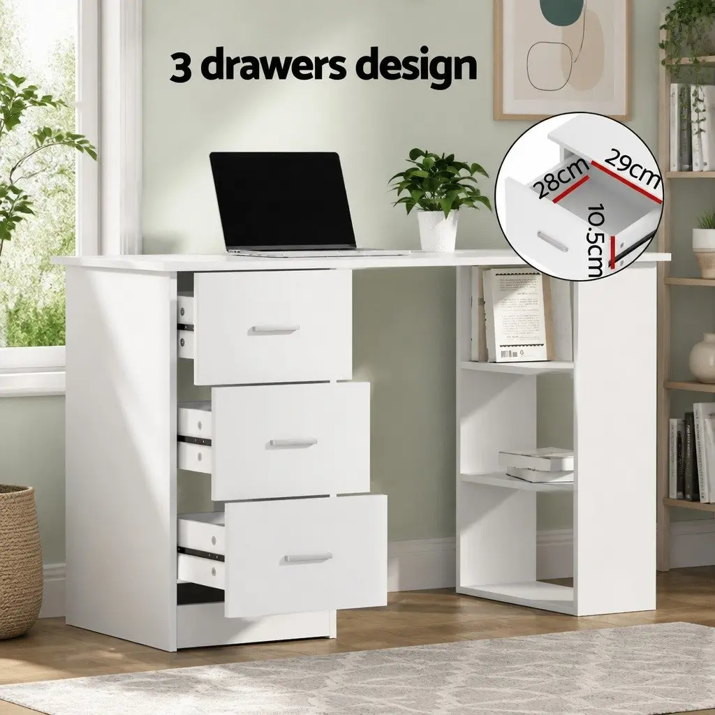 Computer Desk Office Chair Set White 120cm Particle Board PU Faux Leather