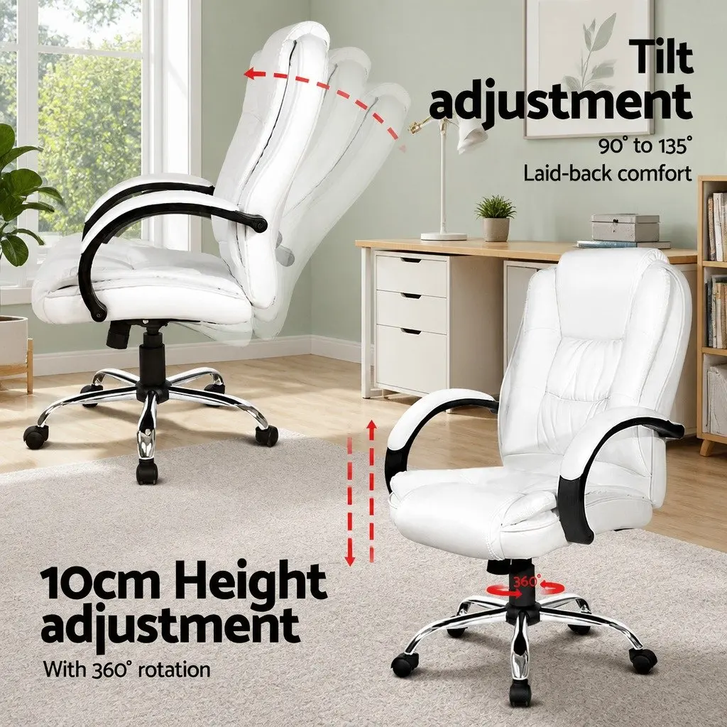 Computer Desk Office Chair Set White 120cm Particle Board PU Faux Leather