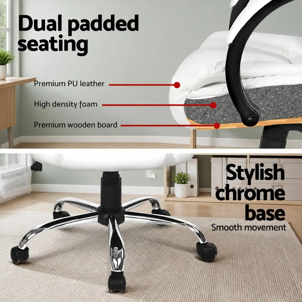Computer Desk Office Chair Set White 120cm Particle Board PU Faux Leather