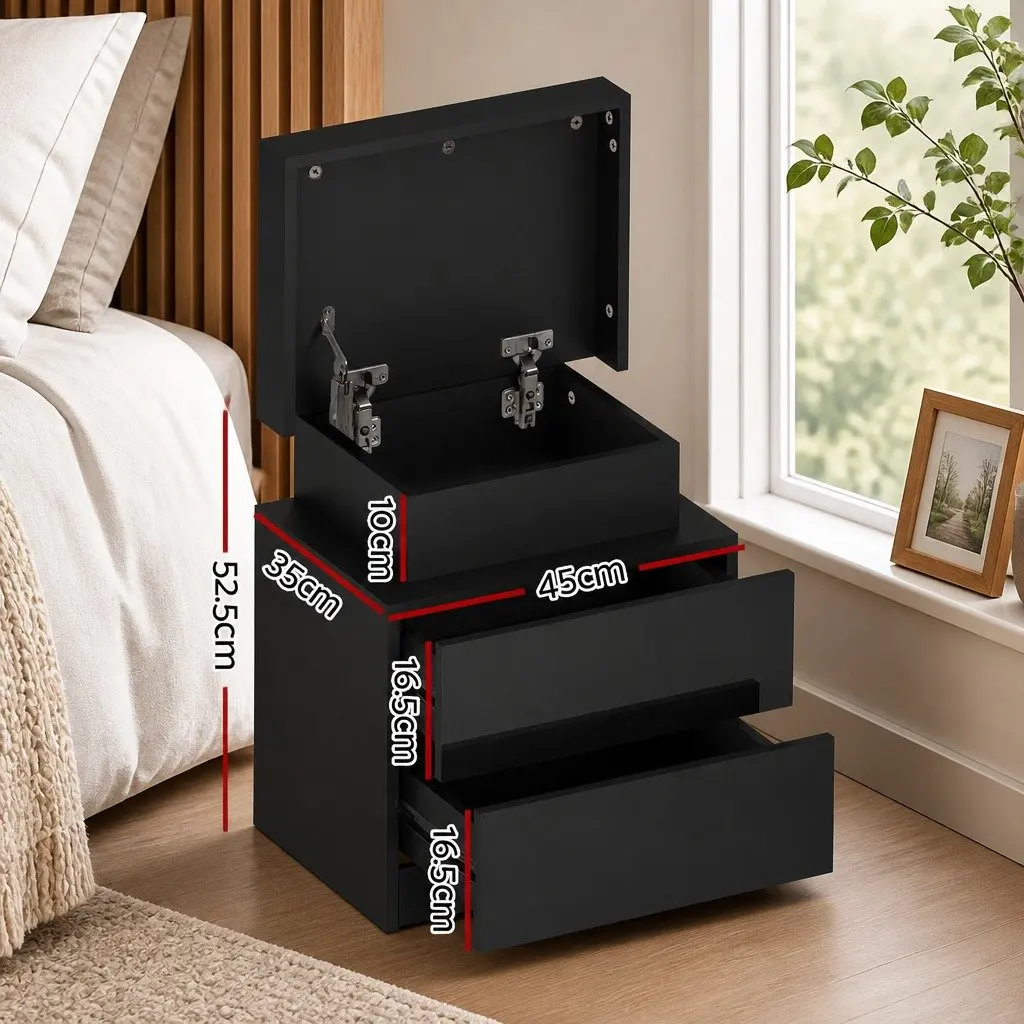 Black Bedside Table with LED Lighting