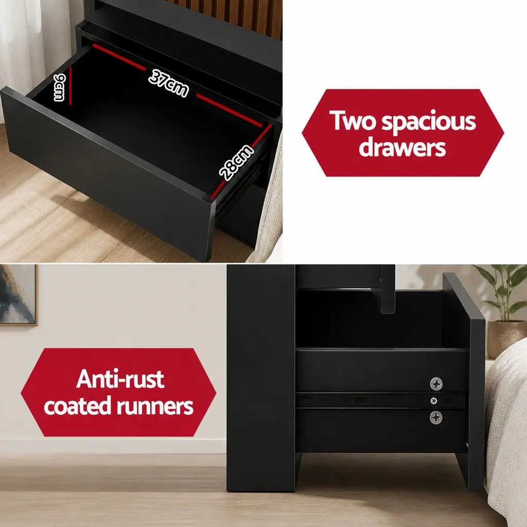Black Bedside Table with LED Lighting