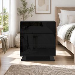 Modern Black Bedside Table with LED Lighting and Drawers