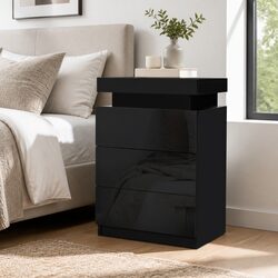LED Bedside Table with 3 Drawers in Black