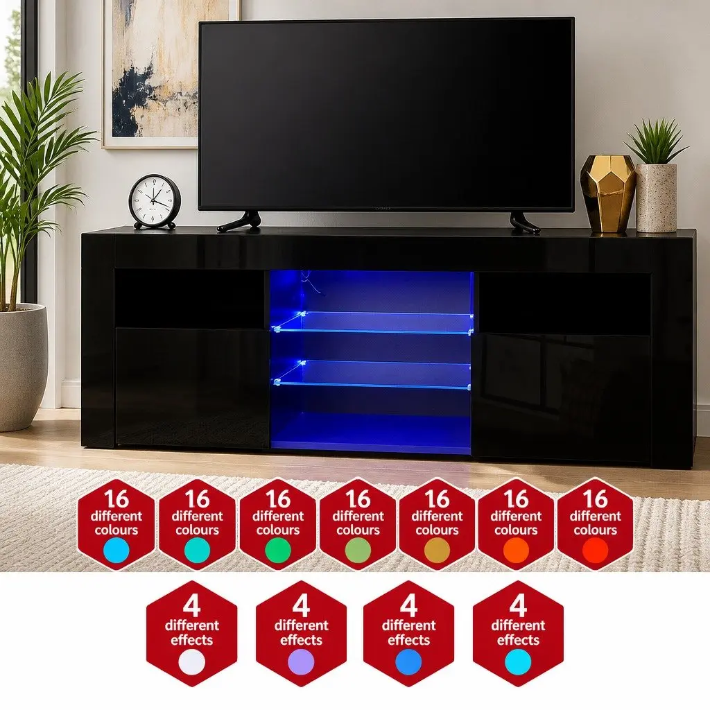 LED Entertainment Unit TV Cabinet Black 160cm Particle Board MDF