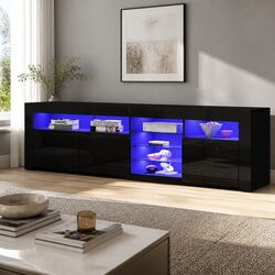 Durable 180cm Black LED Entertainment Cabinet