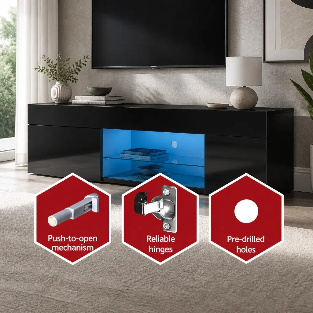 180cm Black LED Entertainment Cabinet