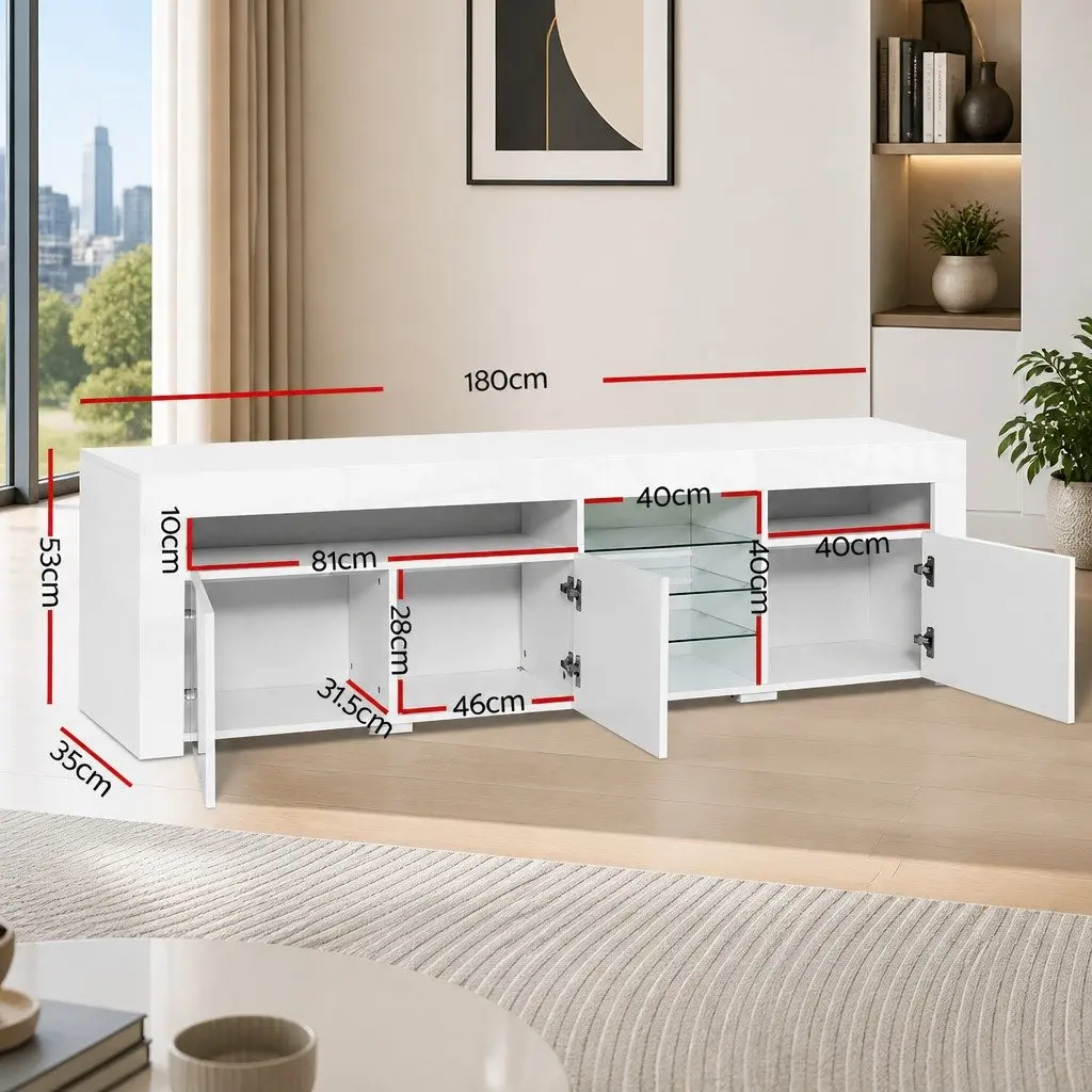 Entertainment Unit TV Cabinet with LED 180cm White Modern Living Room Storage