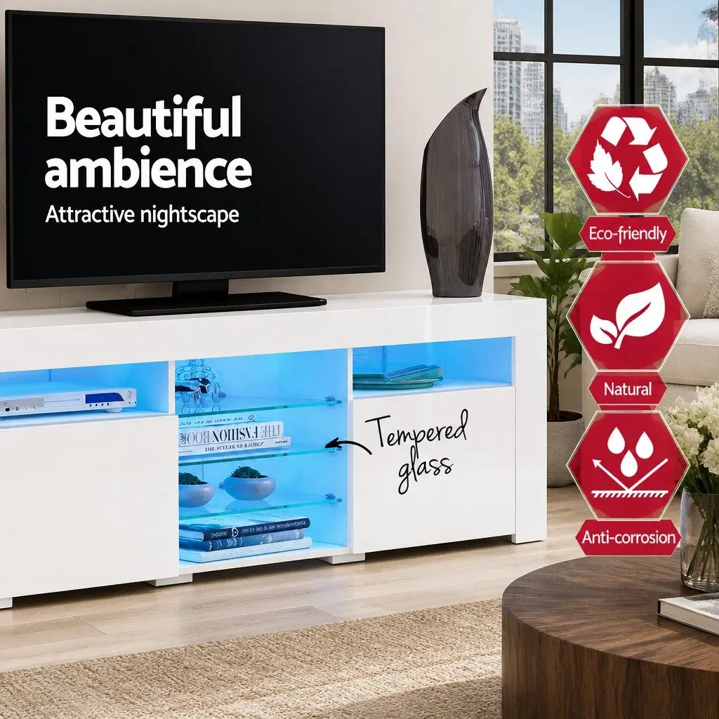 Entertainment Unit TV Cabinet with LED 180cm White Modern Living Room Storage
