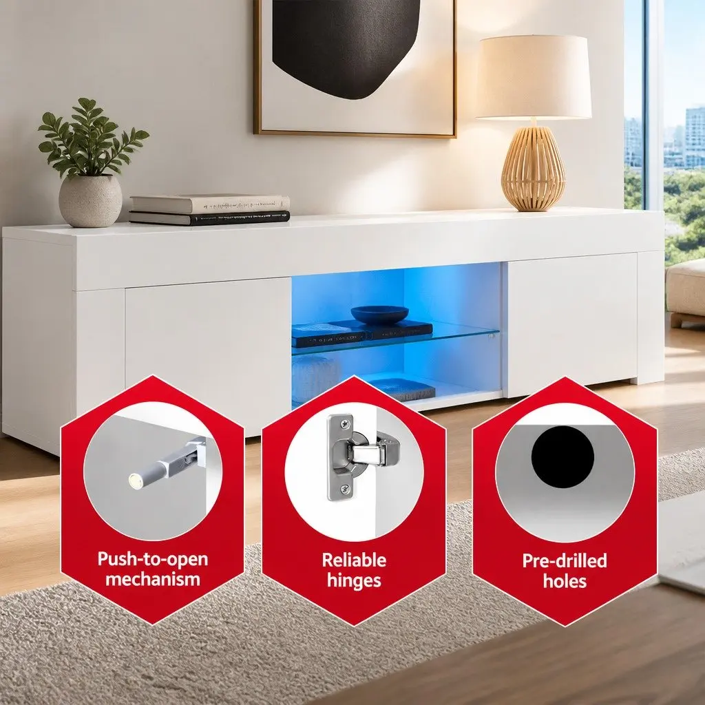 Entertainment Unit TV Cabinet with LED 180cm White Modern Living Room Storage