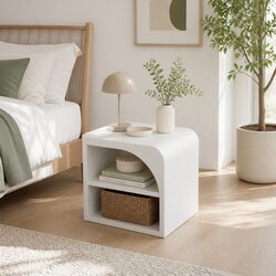 Charming White Bedside Table with Open Shelves