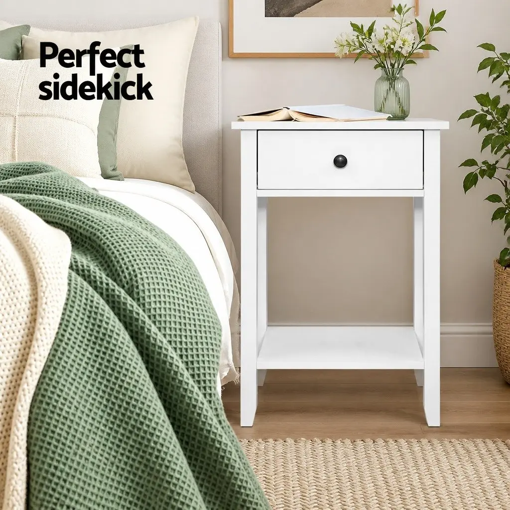 Bedside Table White Compact 1 Drawer with Shelf E1 MDF