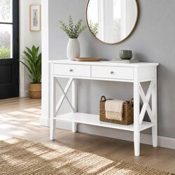 White Console Table with 2 Drawers for Hallways