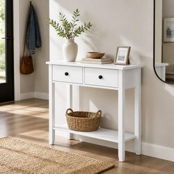 Elegant White Console Table with 2 Drawers