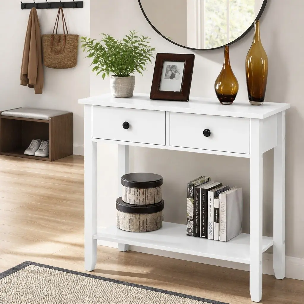 White Console Table with 2 Drawers