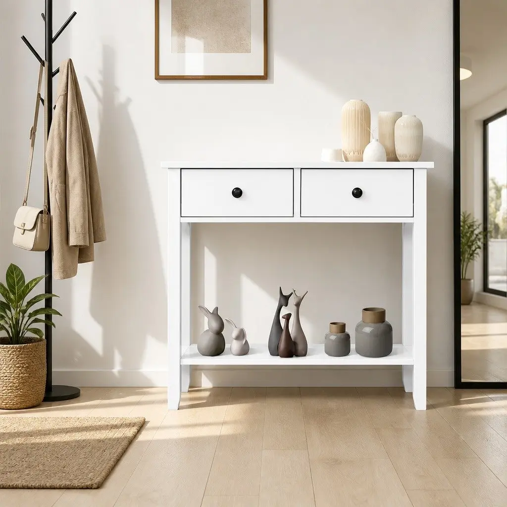 White Console Table with 2 Drawers