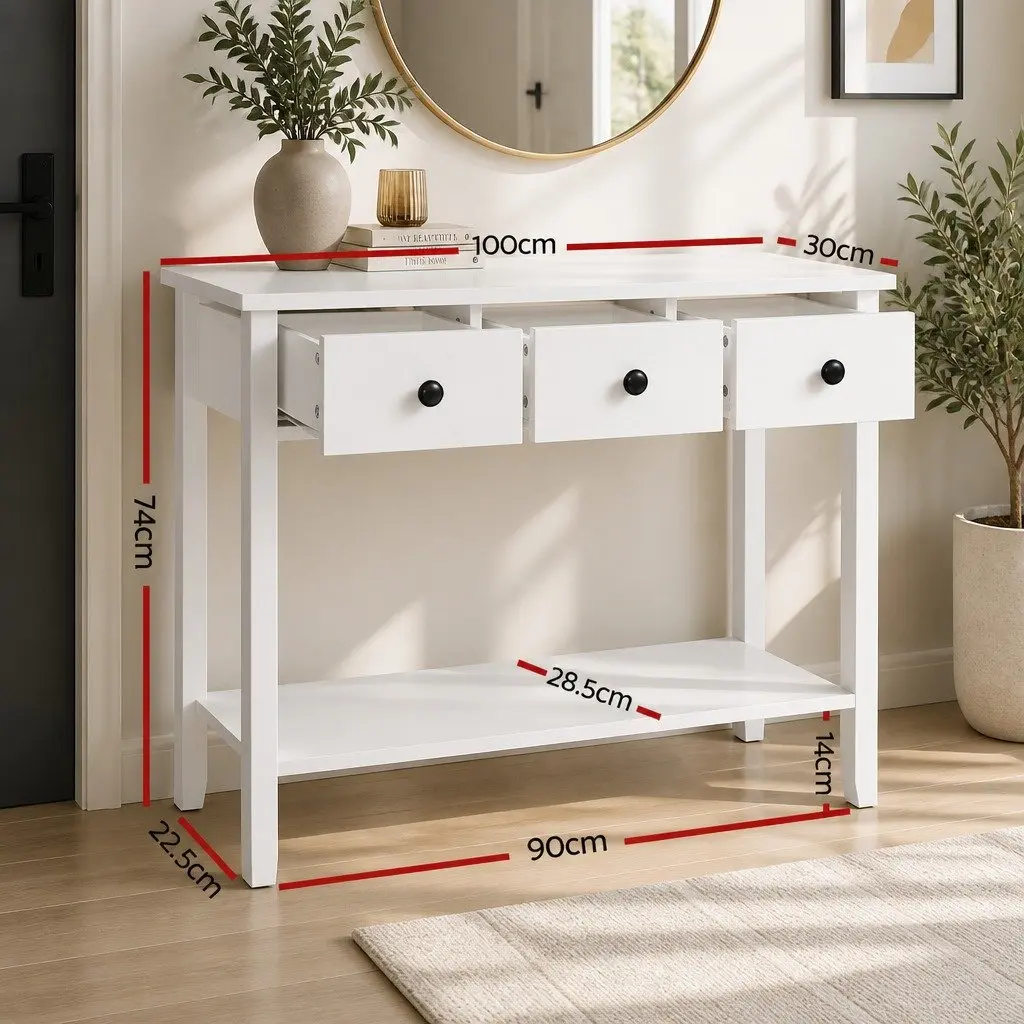 Console Table White 100CM E1 MDF 3 Drawers Storage Furniture