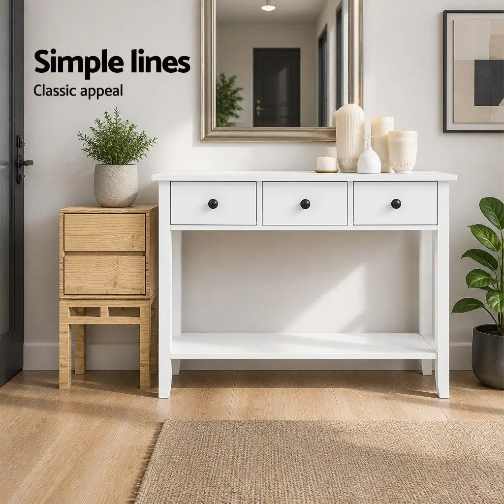 Console Table White 100CM E1 MDF 3 Drawers Storage Furniture