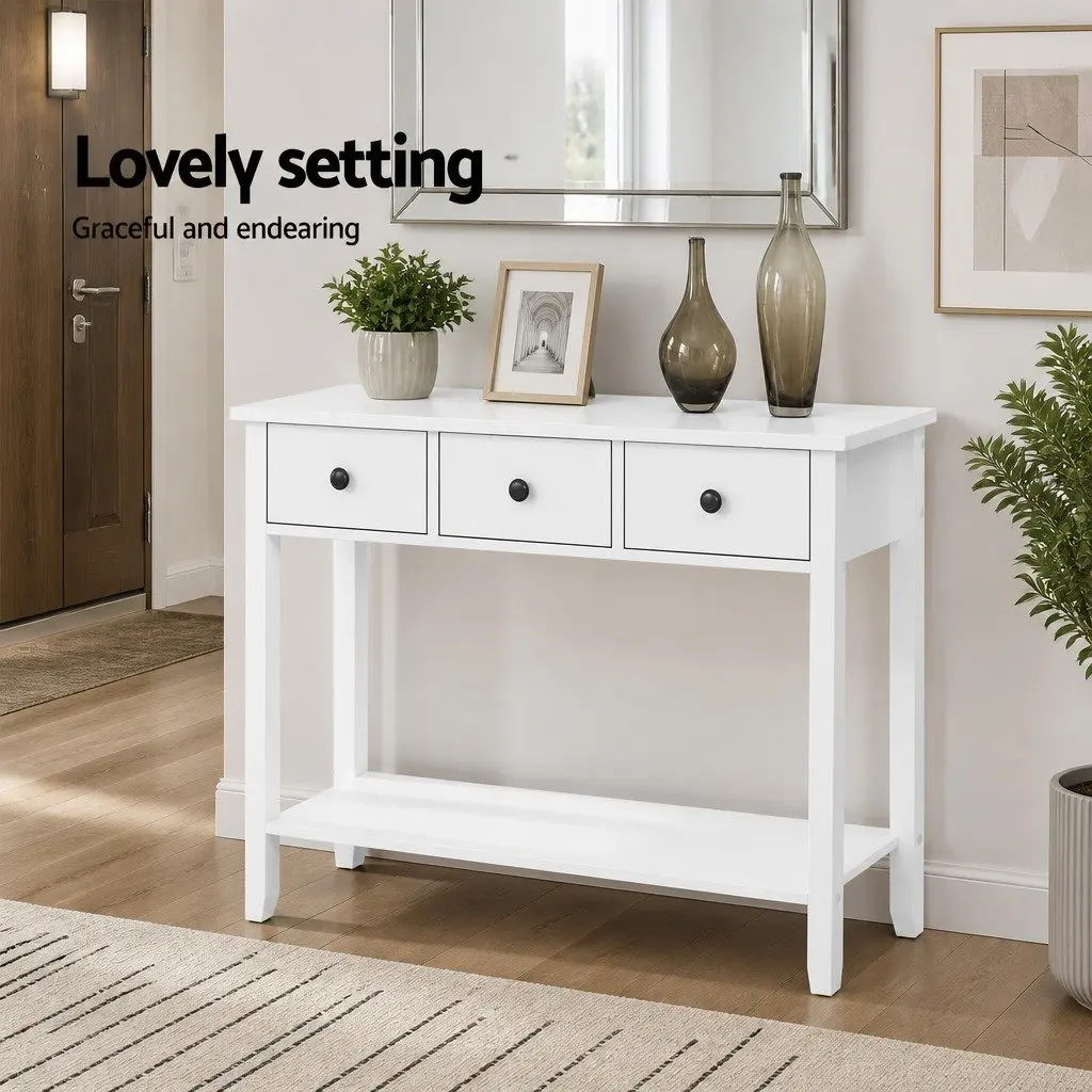 Console Table White 100CM E1 MDF 3 Drawers Storage Furniture