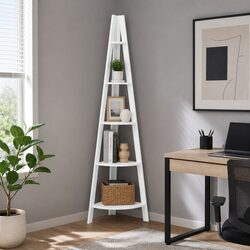 Charming White 5-Tier Corner Ladder Shelf for Storage