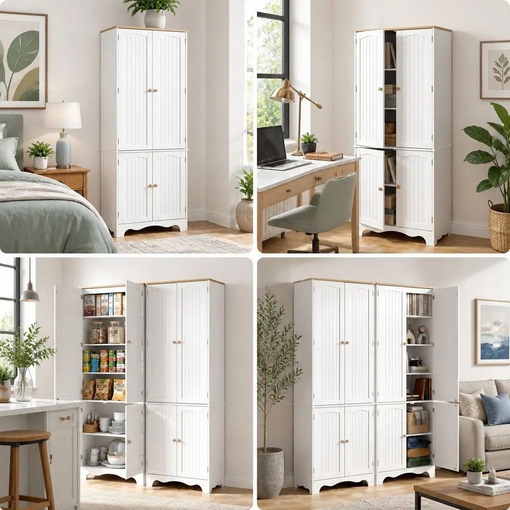 Buffet Sideboard Pantry Cabinet White 6-Tiers Storage Shelves E1 MDF Board