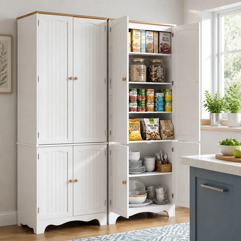 Buffet Sideboard Pantry Cabinet White 6-Tiers Storage Shelves E1 MDF Board