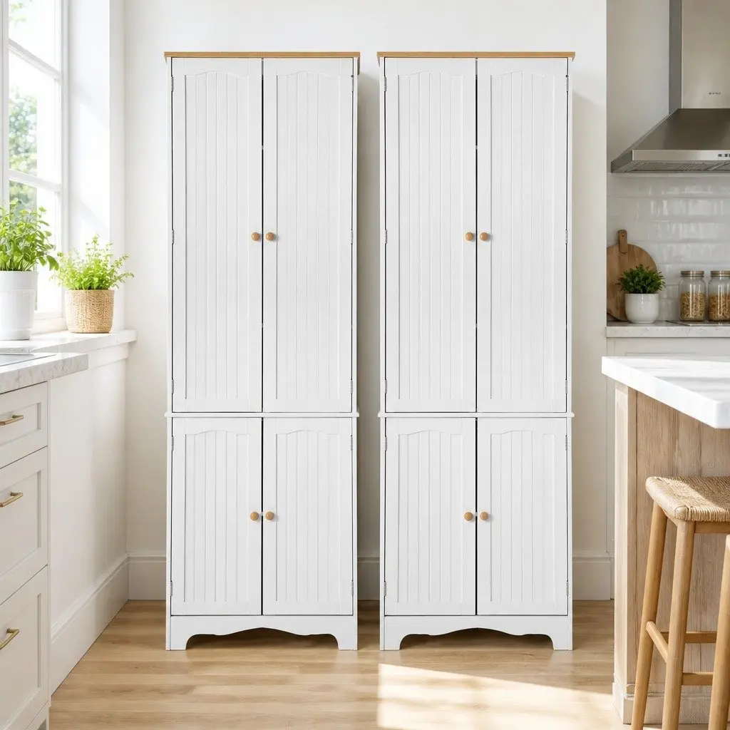 Buffet Sideboard Pantry Cabinet White 6-Tiers Storage Shelves E1 MDF Board