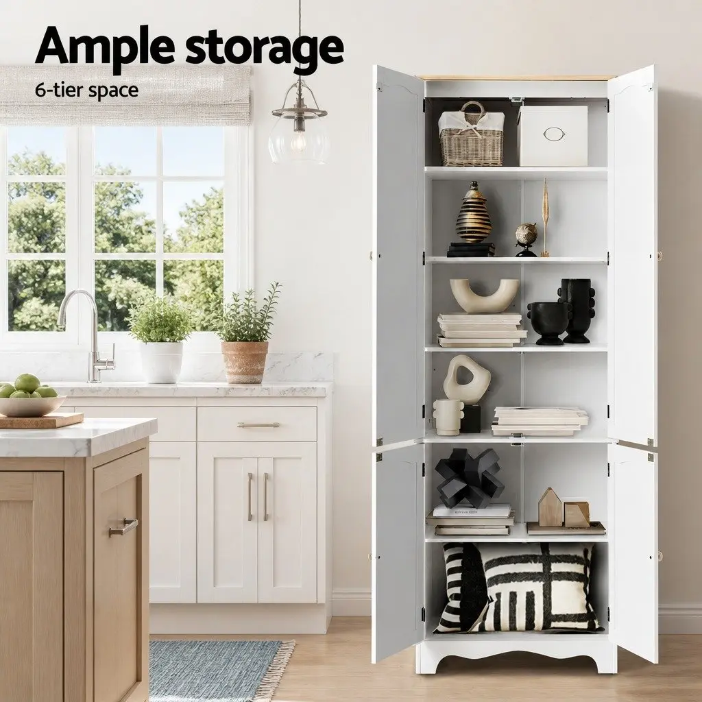 Buffet Sideboard Pantry Cabinet White 6-Tiers Storage Shelves E1 MDF Board