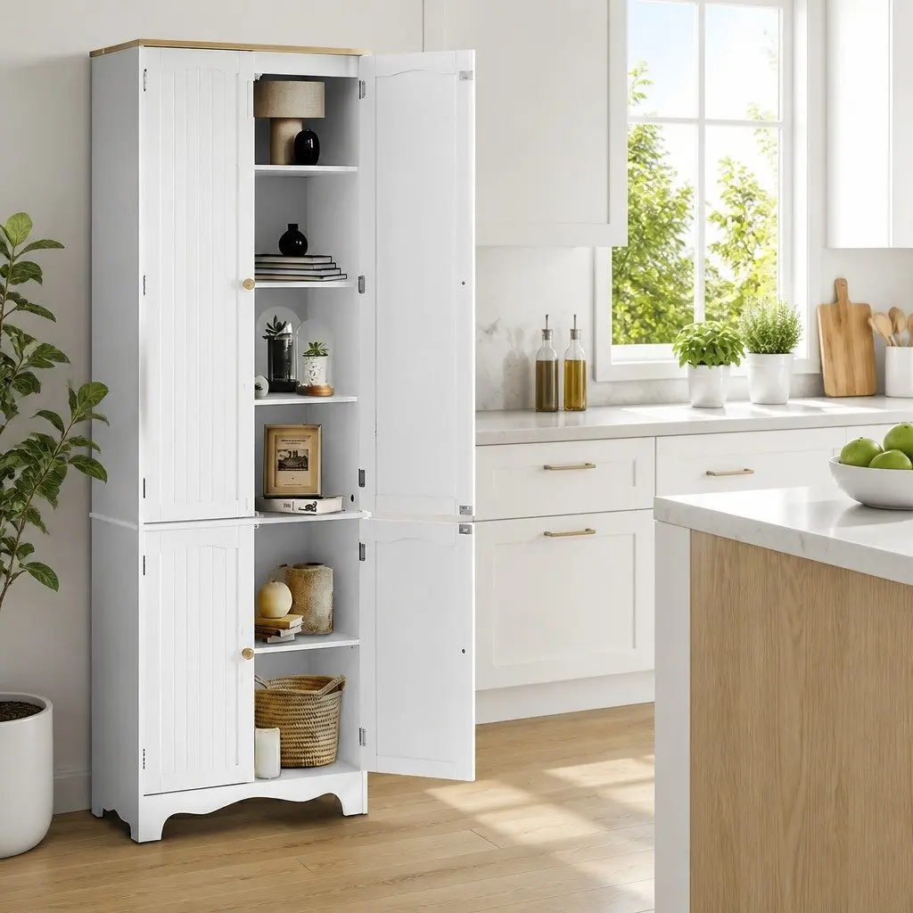Buffet Sideboard Pantry Cabinet White 6-Tiers Storage Shelves E1 MDF Board