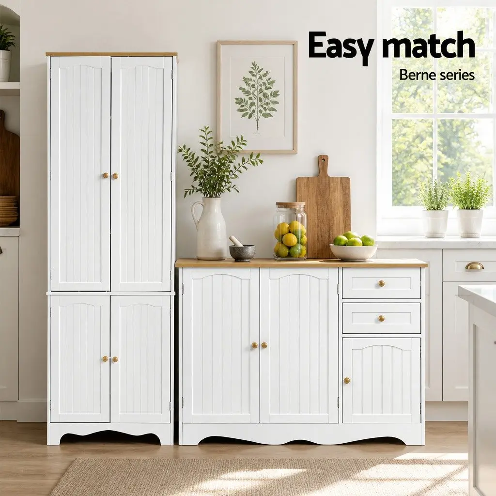Buffet Sideboard Pantry Cabinet White 6-Tiers Storage Shelves E1 MDF Board