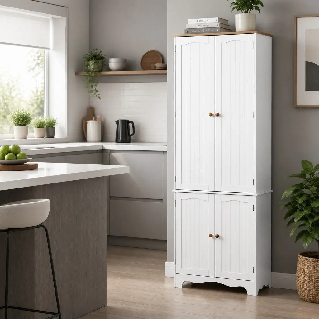 White Tall Storage Cupboard for Kitchen and Dining