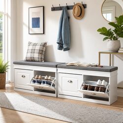 Elegant White Shoe Bench Set with Padded Seats