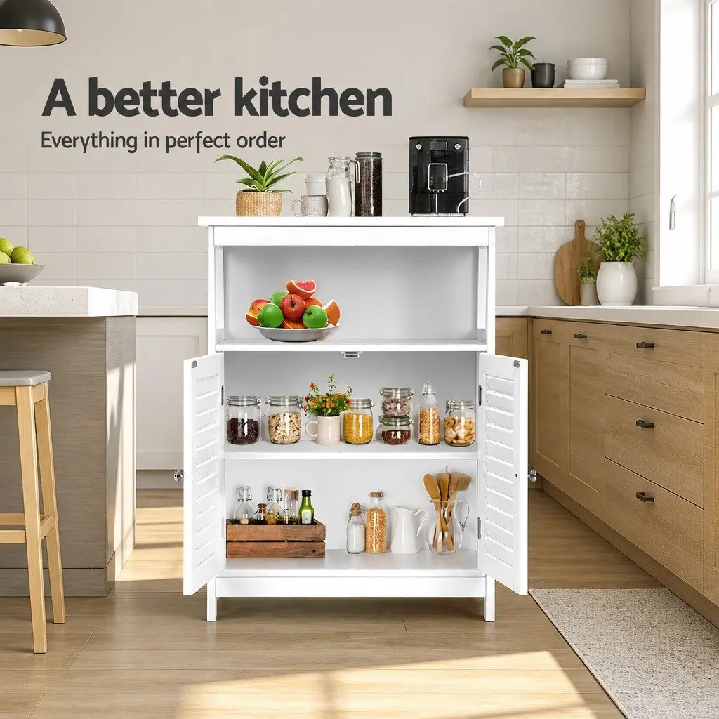 Buffet Sideboard White Louvred Cupboard 60cm E1 MDF Particle Board