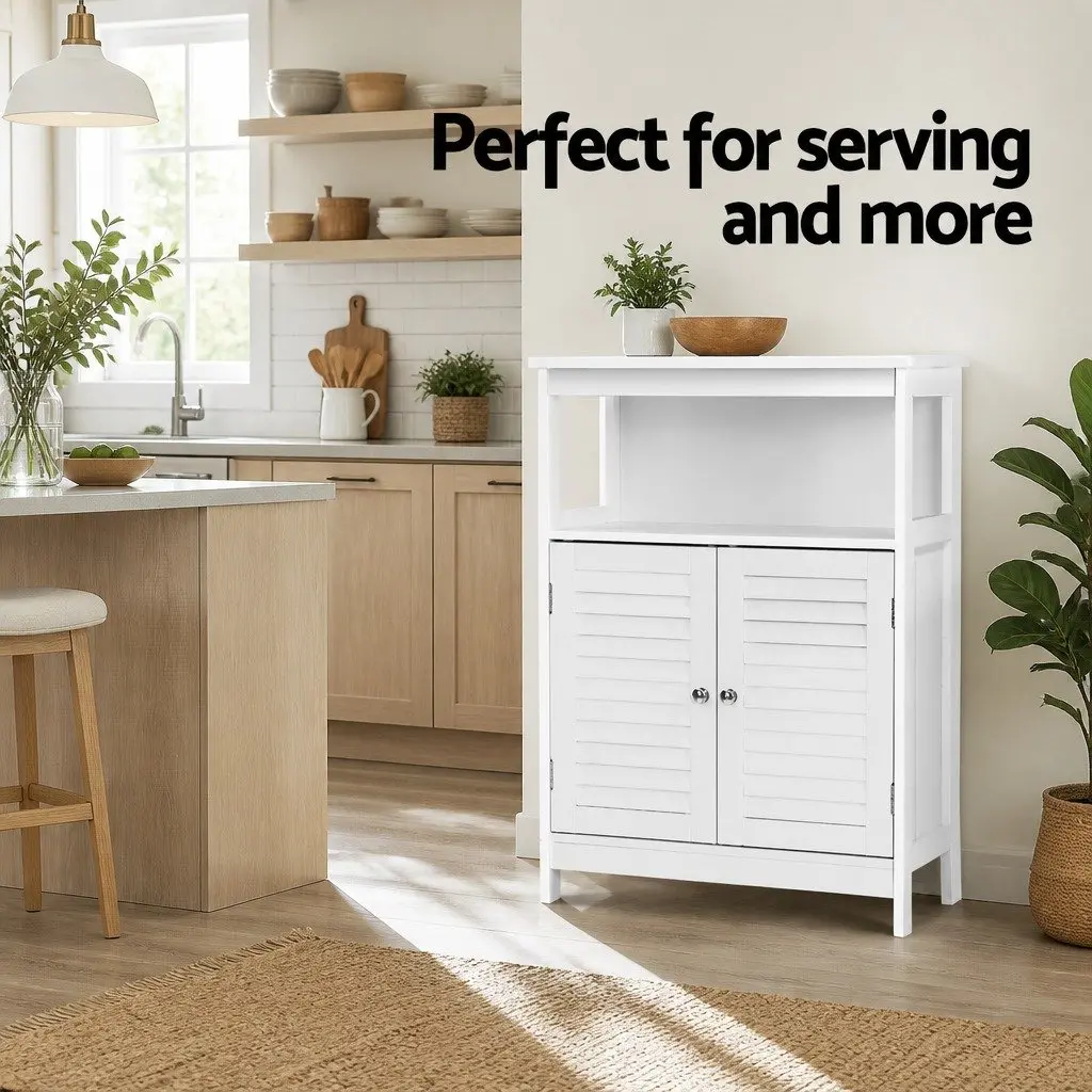 Buffet Sideboard White Louvred Cupboard 60cm E1 MDF Particle Board
