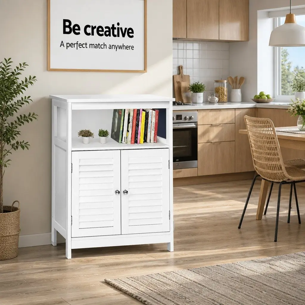 Buffet Sideboard White Louvred Cupboard 60cm E1 MDF Particle Board