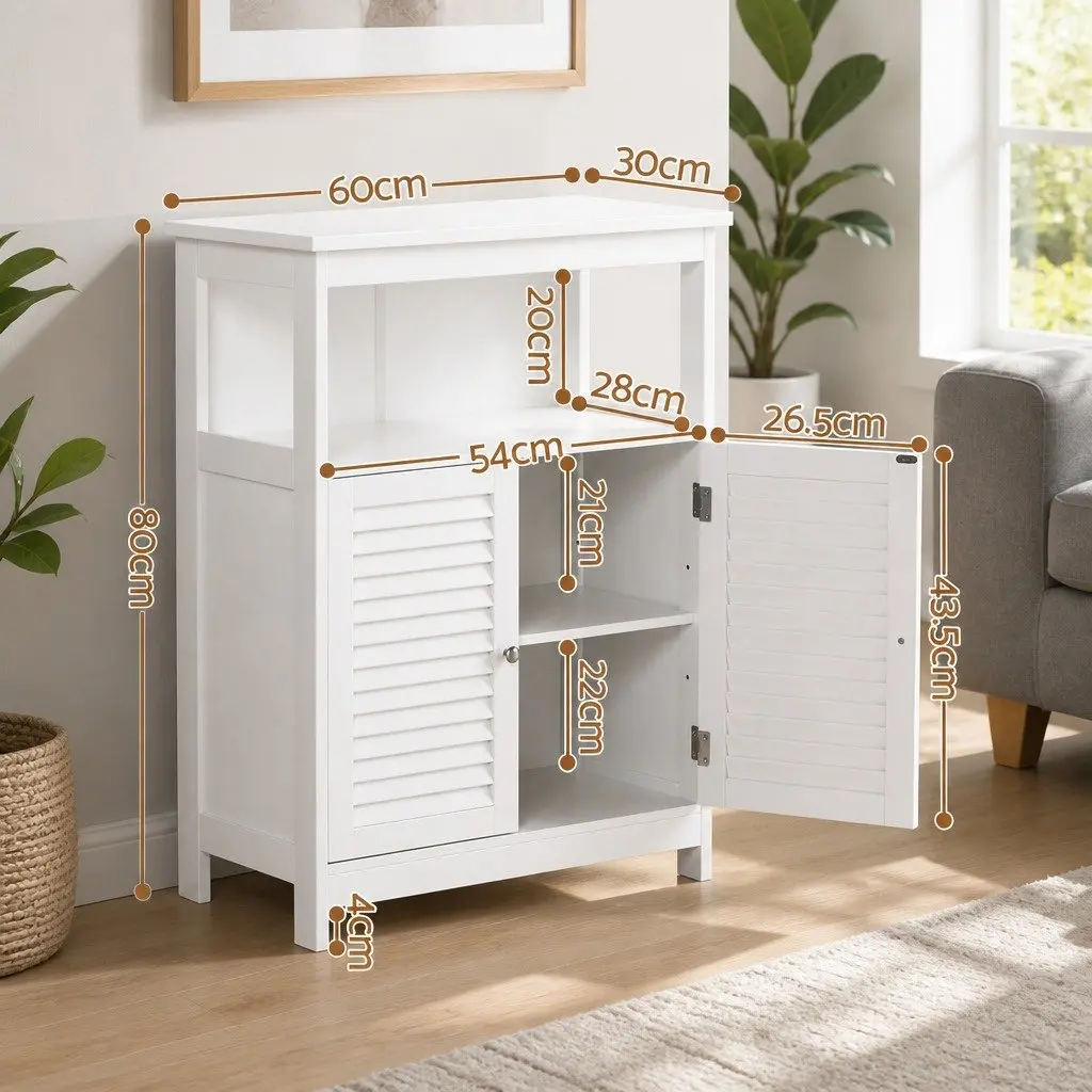 Buffet Sideboard Cabinet Louvred Doors Kitchen Storage White Set of 2