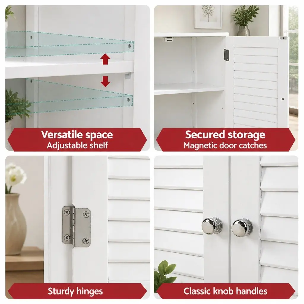 Buffet Sideboard Cabinet Louvred Doors Kitchen Storage White Set of 2