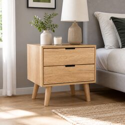 Charming Pine Wood Nightstand with 2 Drawers