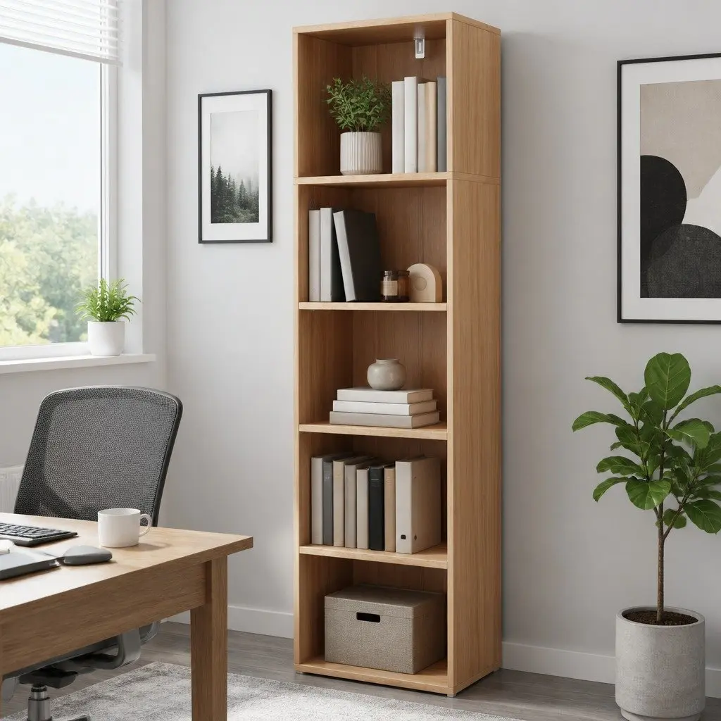 5-Tier Pine Bookshelf for Home Office and Living Room