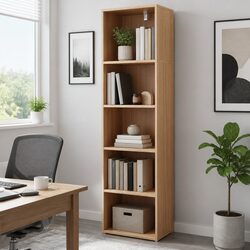 5-Tier Pine Bookshelf for Home Office and Living Room