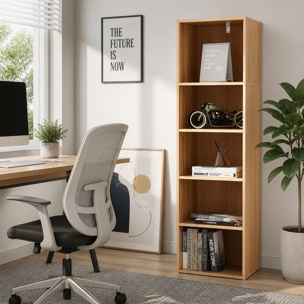 5-Tier Bookshelf Pine Storage Display Shelves Adjustable Removable Home Office Living Room Organizer