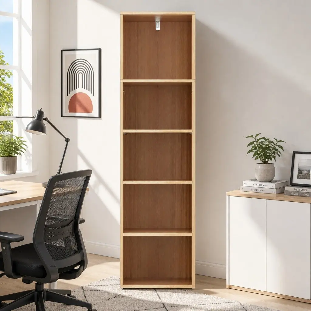 5-Tier Bookshelf Pine Storage Display Shelves Adjustable Removable Home Office Living Room Organizer