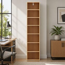 Warm Pine 7-Tier Bookshelf with Adjustable Shelves