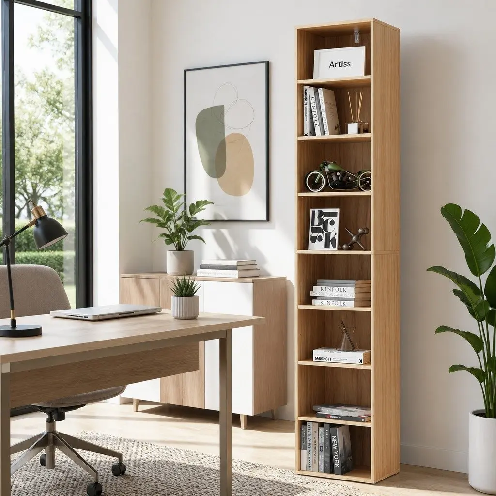 8-Tier Bookshelf Storage Shelving Unit Pine 33cm W x 30cm D x 180cm H Particle Board Melamine