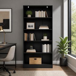 5-Tier Black Bookshelf for Living Room Organization