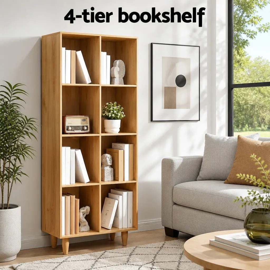 4 Tier Bookshelf Pine Particle Board Storage Display Shelving Unit