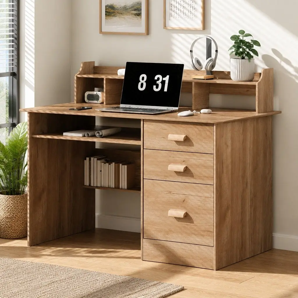 Computer Desk Office Study Table with Shelves Drawers Storage Home Workstation