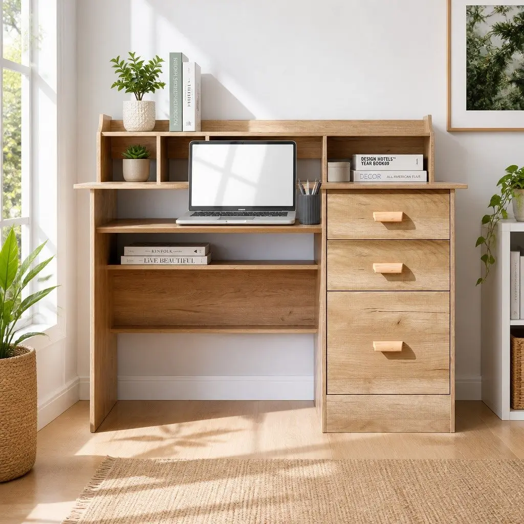 Computer Desk Office Study Table with Shelves Drawers Storage Home Workstation